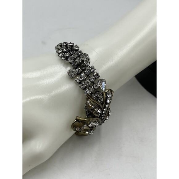 Lulu Frost J. Crew 2013 Vintage Silver Gold Tone Rhinestone Statement Bracelet - Picture 7 of 16